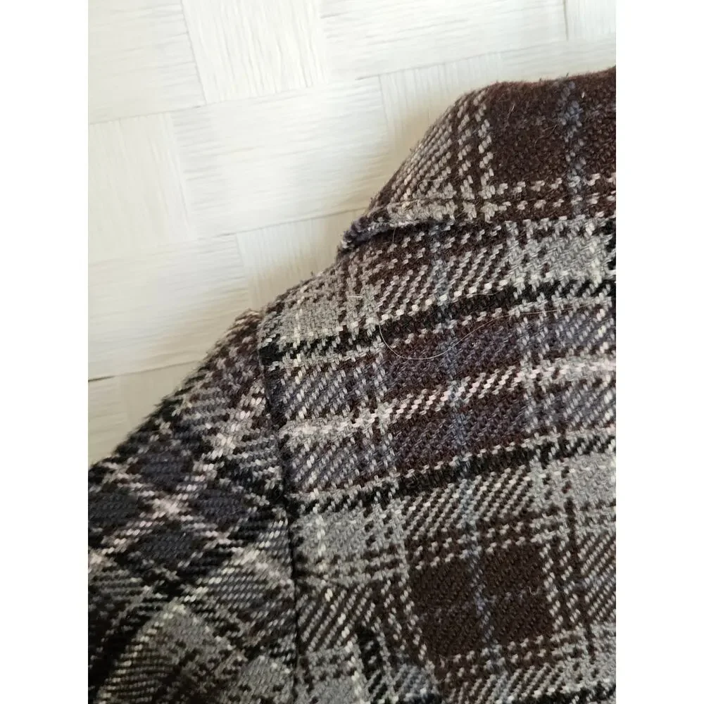 Vintage H&M Toddler Girls Gray & Pink Plaid Double-Breasted Peacoat.